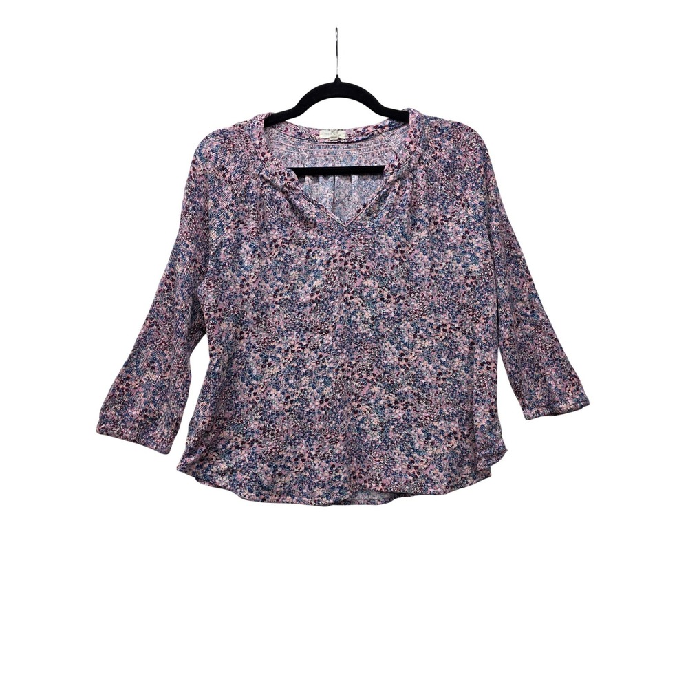Peasant Blouse Pink Blue Boho Flowy Floral Print Lightweight Charming - Picture 1 of 8